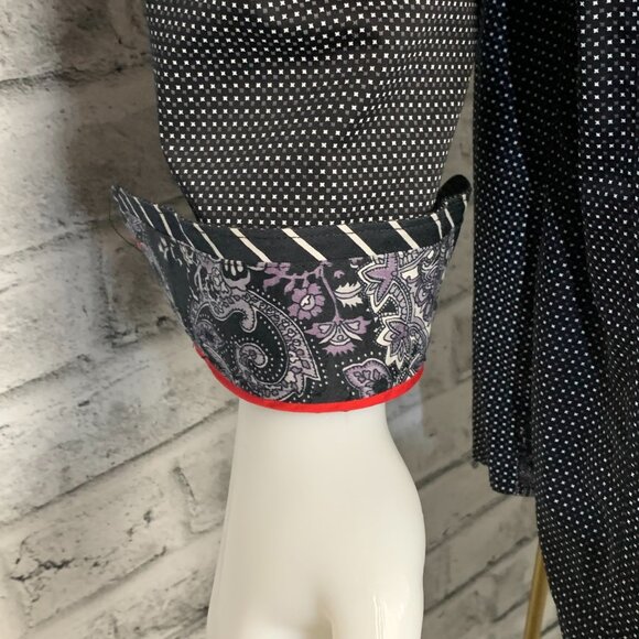 Au Noir Black White Contrasting Trim Flip Cuff Casual Button Down Shirt - Picture 5 of 15